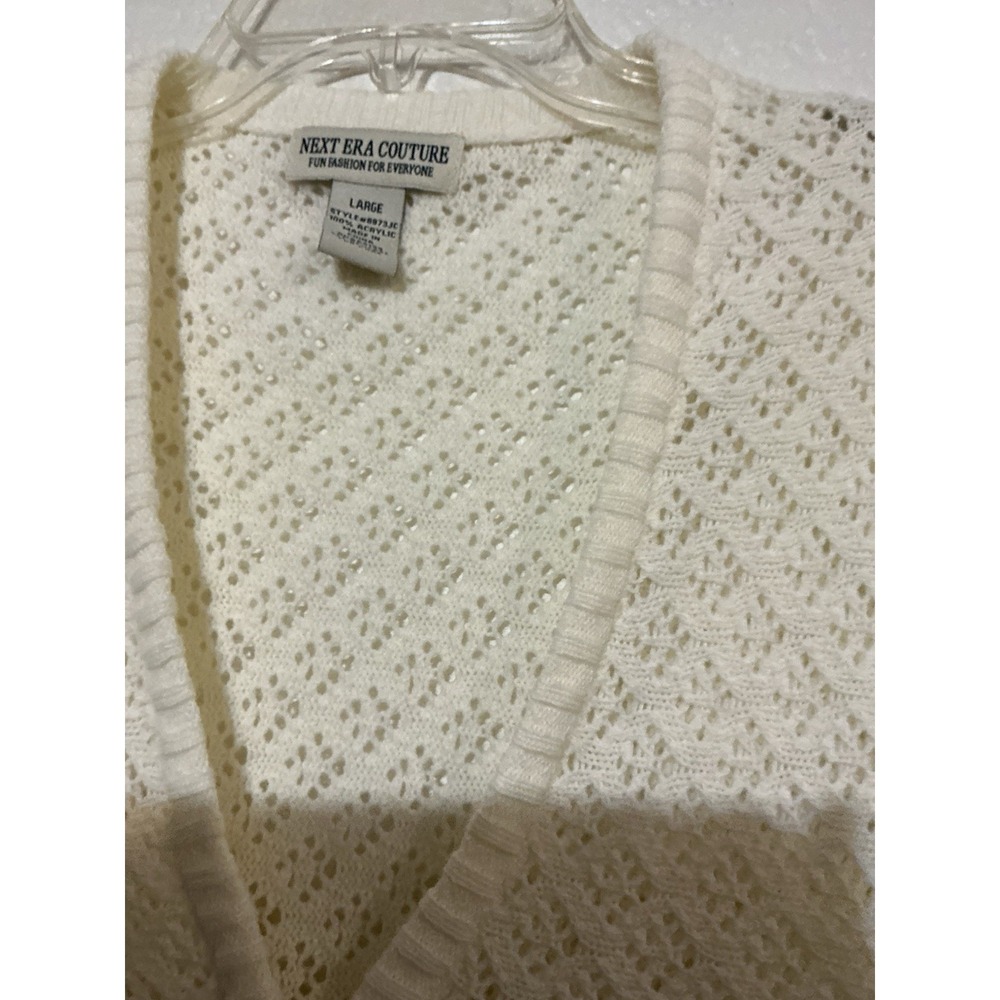 Next Era Couture Ivory Pointelle Knit Shrug Bolero Cropped Cardigan Large Y2K - Picture 3 of 5
